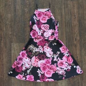 love...ady Black and Pink Floral Mini Dress